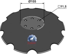 Technische Zeichnung: NIAUX 200 Eggenscheibe 460 x 5 mm, LK 100 mm, gewölbt, gezahnt, flacher Ansatz, für Kuhn