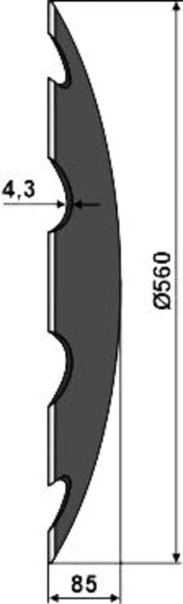 Technische Zeichnung: NIAUX 200 Eggenscheibe 560 x 4,3 mm, LK 99 mm, gewölbt, gezahnt, für Quivogne