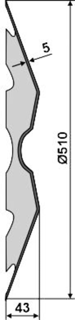 Technische Zeichnung: NIAUX 200 Eggenscheibe 510 x 5 mm, LK 140 mm, gewölbt, gezahnt, für Väderstad