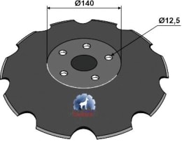 Technische Zeichnung: NIAUX 200 Eggenscheibe 510 x 5 mm, LK 140 mm, gewölbt, gezahnt, für Väderstad
