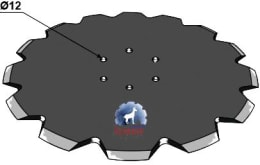 Technische Zeichnung: NIAUX 200 Sechscheibe 500 x 5 mm, LK 100 mm, gewölbt, gezahnt, für Huard, Kuhn