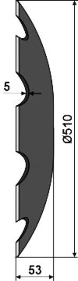 Technische Zeichnung: NIAUX 200 Eggenscheibe 510 x 5 mm, LK 98 mm, gewölbt, gezahnt, für Samson