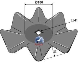 Technische Zeichnung: NIAUX 200 Eggenscheibe 560 x 5 mm, ZB Vierkant, 41 x 41 mm, gewölbt, gewellt, für universal