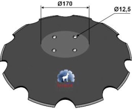 Technische Zeichnung: NIAUX 200 Eggenscheibe 560 x 6 mm, LK 98 mm, gewölbt, gezahnt, flacher Ansatz, für Farmet Triton