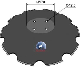 Technische Zeichnung: NIAUX 200 Eggenscheibe 620 x 6 mm, LK 98 mm, gewölbt, gezahnt, flacher Ansatz, für Köckerling