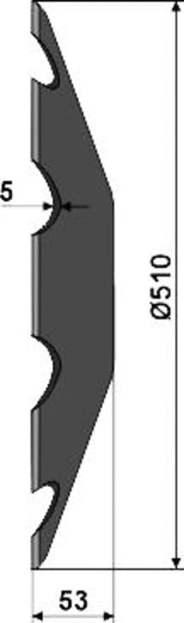 Technische Zeichnung: NIAUX 200 Eggenscheibe 510 x 5 mm, LK 100 mm, gewölbt, gezahnt, flacher Ansatz, für Kuhn