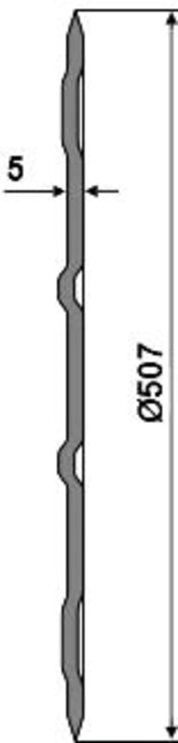 Technische Zeichnung: NIAUX 200 Sechscheibe 507 x 5 mm, LK 100 mm, gewölbt, gezahnt, für Lemken