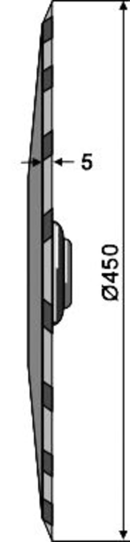 Technische Zeichnung: NIAUX 200 Eggenscheibe 450 x 5 mm, LK 98 mm, gerade, gezahnt, für Väderstad