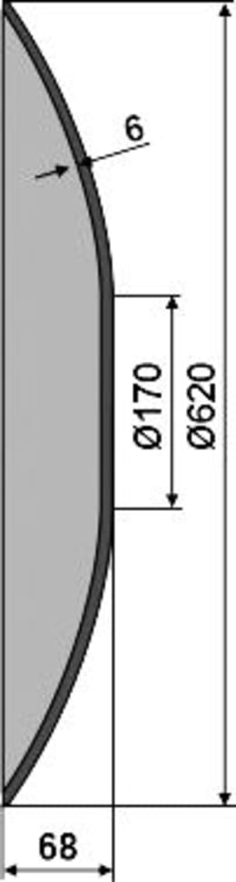 Technische Zeichnung: NIAUX 200 Eggenscheibe 620 x 6 mm, LK 98 mm, gewölbt, glatt, flacher Ansatz, für universal