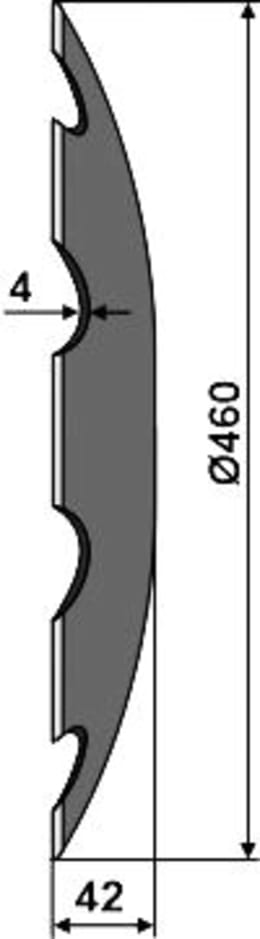 Technische Zeichnung: NIAUX 200 Eggenscheibe 460 x 4 mm, LK 120 mm, gewölbt, gezahnt, flacher Ansatz, 9 Zähne