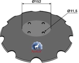 Technische Zeichnung: NIAUX 200 Eggenscheibe 460 x 4 mm, LK 120 mm, gewölbt, gezahnt, flacher Ansatz, 9 Zähne