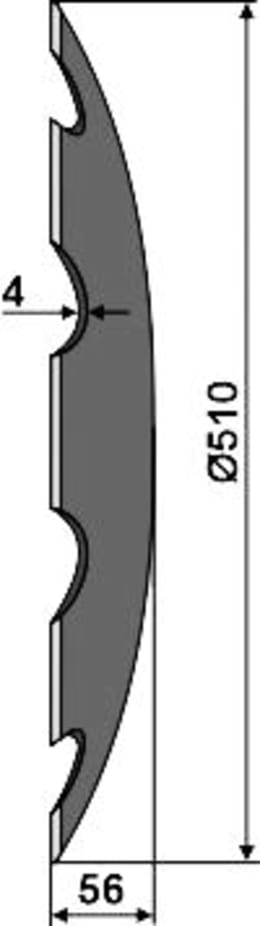 Technische Zeichnung: NIAUX 200 Eggenscheibe 510 x 4 mm, LK 110 mm, gewölbt, gezahnt, flacher Ansatz, für Pöttinger