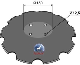 Technische Zeichnung: NIAUX 200 Eggenscheibe 510 x 4 mm, LK 110 mm, gewölbt, gezahnt, flacher Ansatz, für Pöttinger