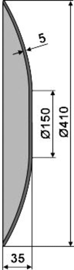 Technische Zeichnung: NIAUX 200 Eggenscheibe 410 x 5 mm, LK 98 mm, gewölbt, glatt, flacher Ansatz, für universal