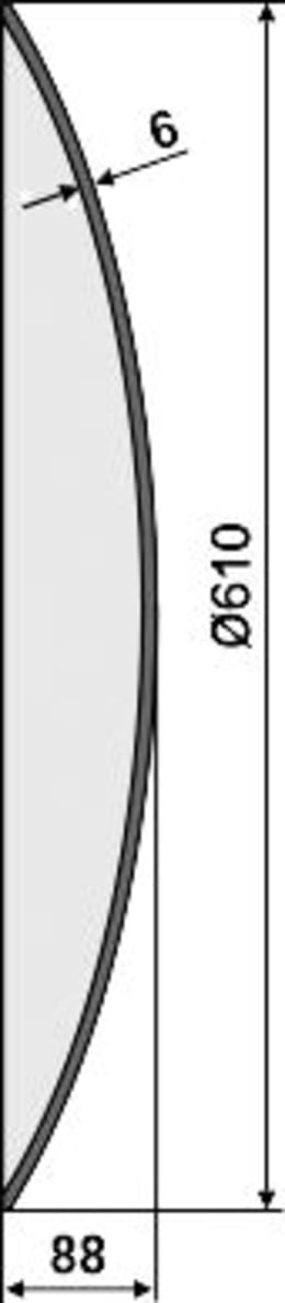 Technische Zeichnung: NIAUX 200 Eggenscheibe 610 x 6 mm, ZB rund, 43,0 mm, gewölbt, glatt, Väderstad