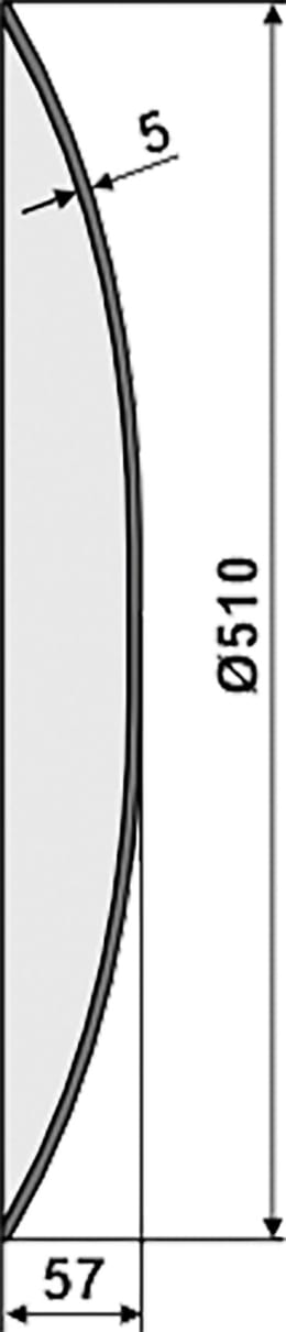 Technische Zeichnung: NIAUX 200 Eggenscheibe 510 x 5 mm, LK 120 mm, gewölbt, glatt, flacher Ansatz, für Amazone/BBG