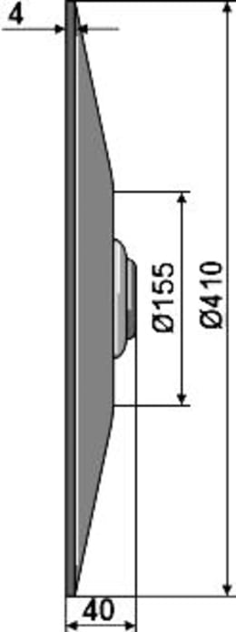 Technische Zeichnung: NIAUX 200 Säscheibe 410 x 4 mm, LK 104 mm, gewölbt, glatt, für Sämaschine Amazone/BBG