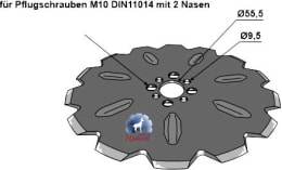 Technische Zeichnung: NIAUX 200 Sechscheibe 500 x 5 mm, LK 90/100 mm, gerade, gezahnt, für Vogel & Noot