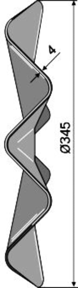 Technische Zeichnung: NIAUX 200 Eggenscheibe 345 x 4 mm, ZB Vierkant, 31 x 31 mm, gewölbt, gewellt, für Kongskilde