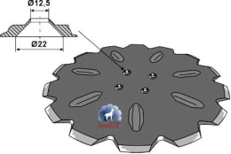 Technische Zeichnung: NIAUX 200 Sechscheibe 500 x 5 mm, LK 100 mm, gerade, gezahnt, für Kverneland