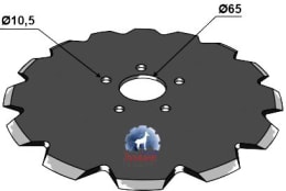 Technische Zeichnung: NIAUX 200 Sechscheibe 500 x 5 mm, LK 100 mm, gerade, gezahnt, für Huard, Kuhn