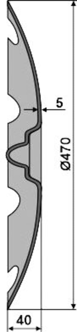 Technische Zeichnung: NIAUX 200 Eggenscheibe 470 x 5 mm, LK 98 mm, gewölbt, gezahnt, für Scheibenegge Väderstad