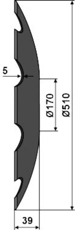 Technische Zeichnung: NIAUX 200 Eggenscheibe 510 x 5 mm, LK 98 mm, gewölbt, gezahnt, für Vogel & Noot