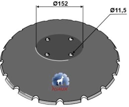 Technische Zeichnung: NIAUX 200 Eggenscheibe 460 x 4 mm, LK 120 mm, gewölbt, gezahnt, flacher Ansatz, 20 Zähne