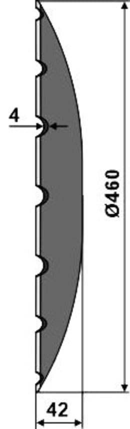 Technische Zeichnung: NIAUX 200 Eggenscheibe 460 x 4 mm, LK 120 mm, gewölbt, gezahnt, flacher Ansatz, 20 Zähne