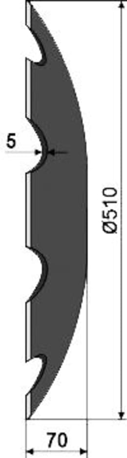 Technische Zeichnung: NIAUX 200 Eggenscheibe 510 x 5 mm, LK 105 mm, gewölbt, gezahnt, für Lemken