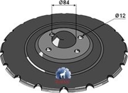 Technische Zeichnung: NIAUX 200 Säscheibe 410 x 5 mm, LK 104 mm, gerade, gezahnt, für Sämaschine Väderstad Rapid 300, 400