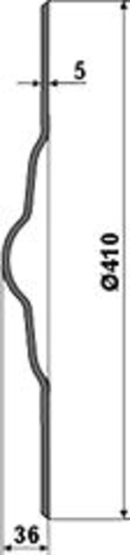 Technische Zeichnung: NIAUX 200 Säscheibe 410 x 5 mm, LK 104 mm, gerade, gezahnt, für Sämaschine Väderstad Rapid 300, 400