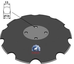 Technische Zeichnung: NIAUX 200 Eggenscheibe 610 x 5 mm, LK 110 mm, gewölbt, gezahnt, flacher Ansatz, für Agrisem