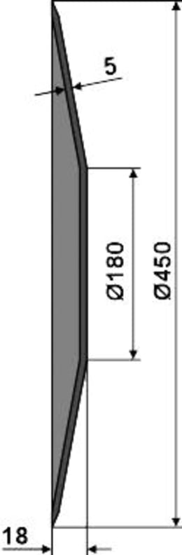 Technische Zeichnung: NIAUX 200 Eggenscheibe 450 x 5 mm, LK 98 mm, gewölbt, gezahnt, flacher Ansatz, für Rabe, Vogel & Noot