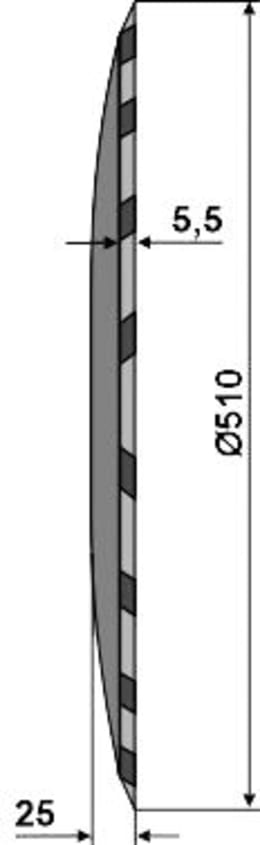 Technische Zeichnung: NIAUX 200 Eggenscheibe 510 x 5,5 mm, LK 98 mm, gewölbt, gezahnt, für Vogel & Noot