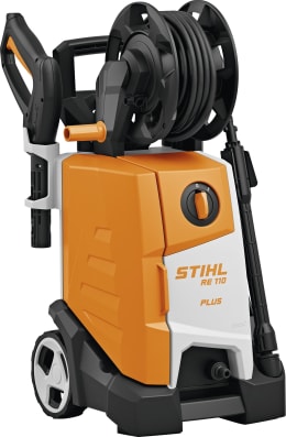 Produktbild: STIHL Hochdruckreiniger RE 110 Plus in Orange-Schwarz mit Schlauchtrommel und Hochdruckpistole