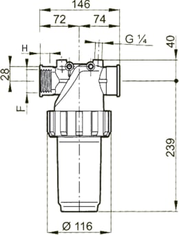 Technische Zeichnung: Agrotop Druckleitungsfilter 328-2 Filterkapazität 200 – 280 l/min, max. 15 bar