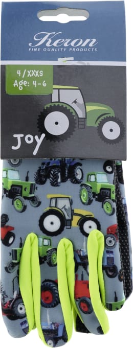 Produktbild: Keron Kinderhandschuhe Joy mit buntem Traktor-Motiv und neongelben Fingern