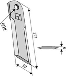 Technische Zeichnung: Industriehof® Häckslermesser 172 x 50 x 5 mm glatt, für Strohhäcksler Mähdrescher John Deere