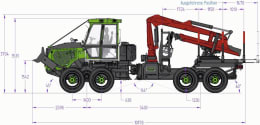 Technische Zeichnung: Noe Forsttraktor NF 170-8R 8-Rad
