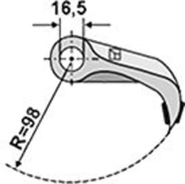 Technische Zeichnung: Industriehof® Hammerschlegel 137 x 40 mm, Ø 16,5 mm, für Mulcher Berti, Girax, Herder, Müthing