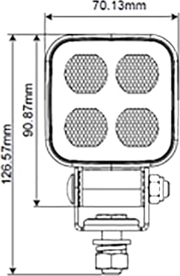 Technische Zeichnung: LED-Arbeitsscheinwerfer 4.400 lm/40 W, 9 – 36 V DC, weite Ausleuchtung