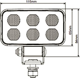 Technische Zeichnung: LED-Arbeitsscheinwerfer 6.600 lm/60 W, 9 – 36 V DC, weite Ausleuchtung