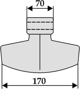 Technische Zeichnung: Industriehof® Hammerschlegel 170 x 70 mm, Ø 16,5 mm, für Mulcher Chabas, Fischer, HMF Frei, Palladino
