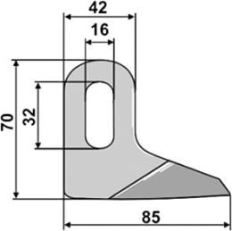 Technische Zeichnung: Industriehof® Hammerschlegel 41 mm, Bohrung 32 x 16 mm, für Mulcher Bomford, Doppstadt, Epoke