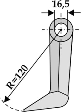 Technische Zeichnung: Industriehof® Hammerschlegel 90 x 43 mm, Ø 16,5 mm, für Mulcher Falc