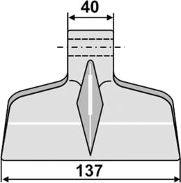 Technische Zeichnung: Industriehof® Hammerschlegel 137 x 40 mm, Ø 16,5 mm, für Mulcher Berti, M.E.A.A.T.