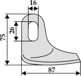 Technische Zeichnung: Industriehof® Hammerschlegel 50 x 26 mm, Ø 16 mm, für Mulcher Dücker