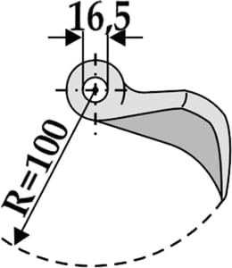 Technische Zeichnung: Industriehof® Hammerschlegel 150 x 55 mm, Ø 16,5 mm, für Mulcher Agrimaster, Kverneland, Maletti