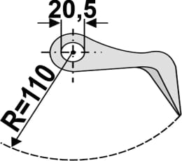 Technische Zeichnung: Industriehof® Hammerschlegel 120 x 40 mm, Ø 20,5 mm, für Mulcher Becchio & Mandrile, Cabe, Desvoys